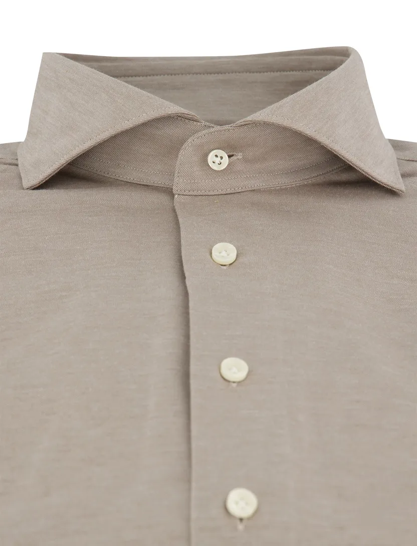 Profuomo Japanese Knitted overhemd beige slim