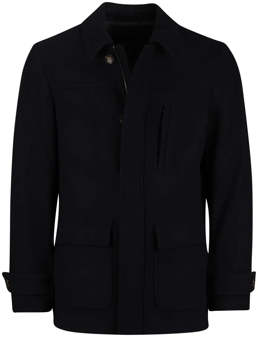 Scotland Blue winterjas effen donkerblauw borstzak normale fit