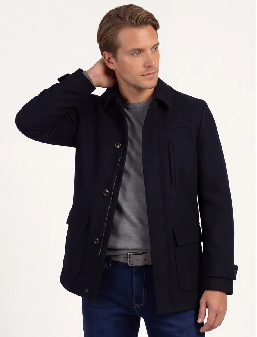 Scotland Blue Jas donkerblauw parka borstzak
