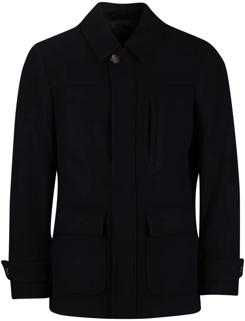 Scotland Blue winterjas effen donkerblauw borstzak normale fit