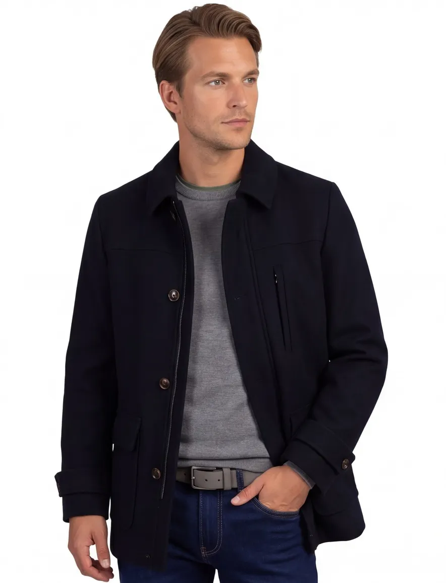 Scotland Blue Jas donkerblauw parka borstzak