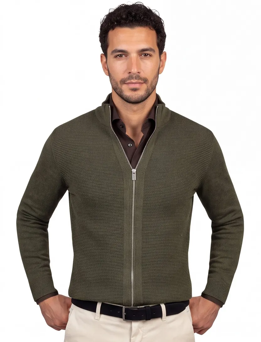 Katoenen Scotland blue vest groen effen normale fit