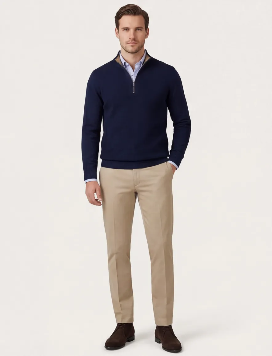 Scotland Blue effen donkerblauw normale fit katoen