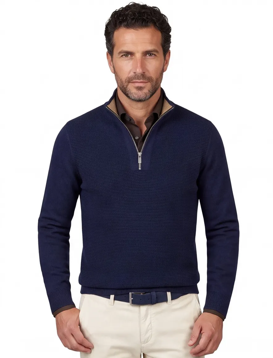 Scotland Blue effen donkerblauw normale fit katoen
