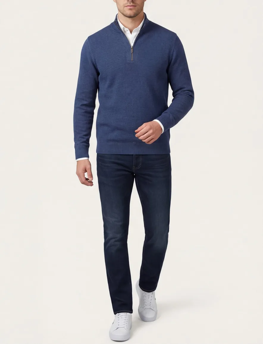 Scotland Blue normale fit trui effen blauw katoen