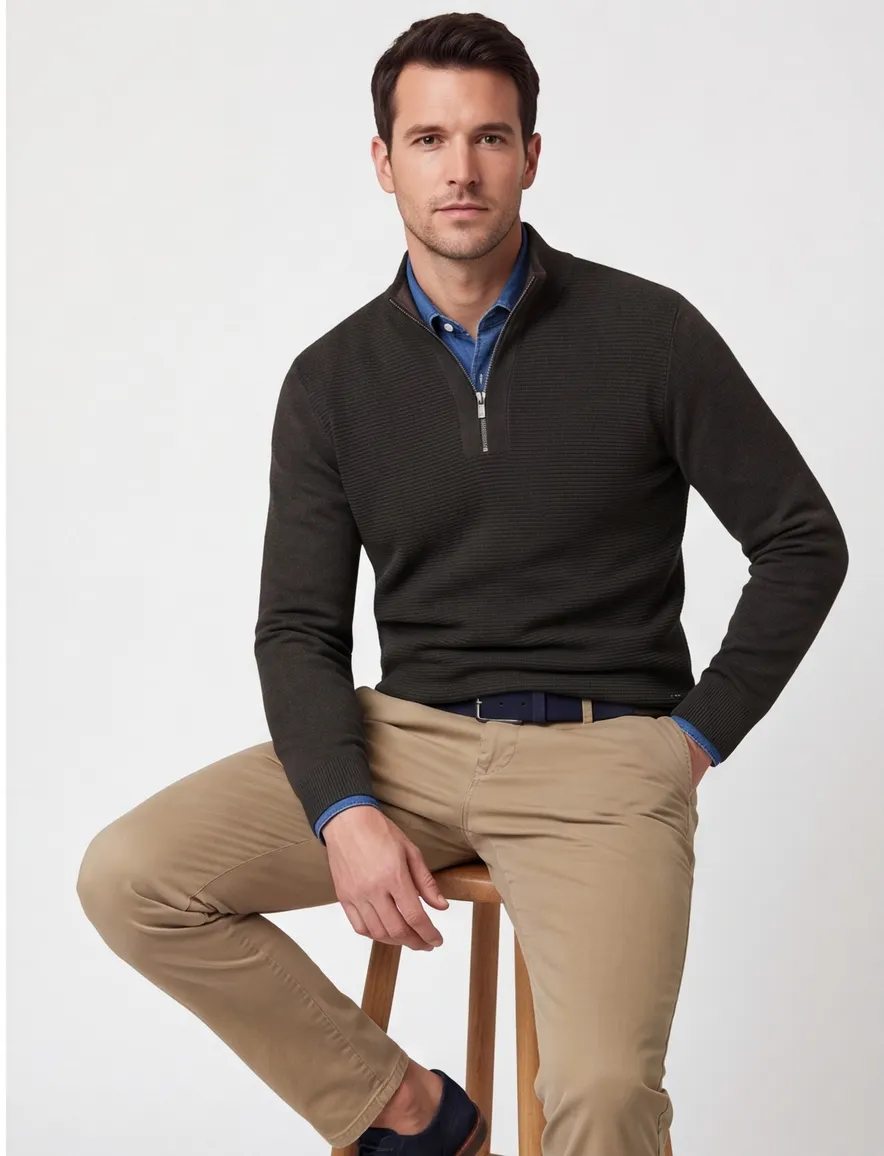 Scotland Blue Half Zip trui donkergroen rits