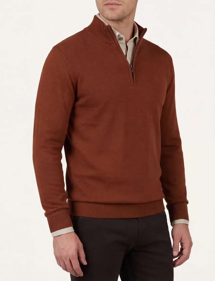 Scotland Blue hince half zip trui bruin