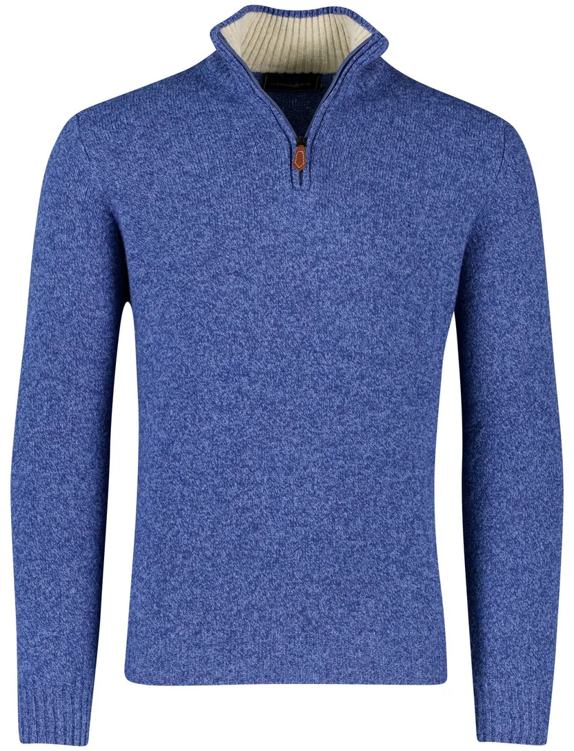 Scotland Blue trui effen halfzip blauw gemeleerd