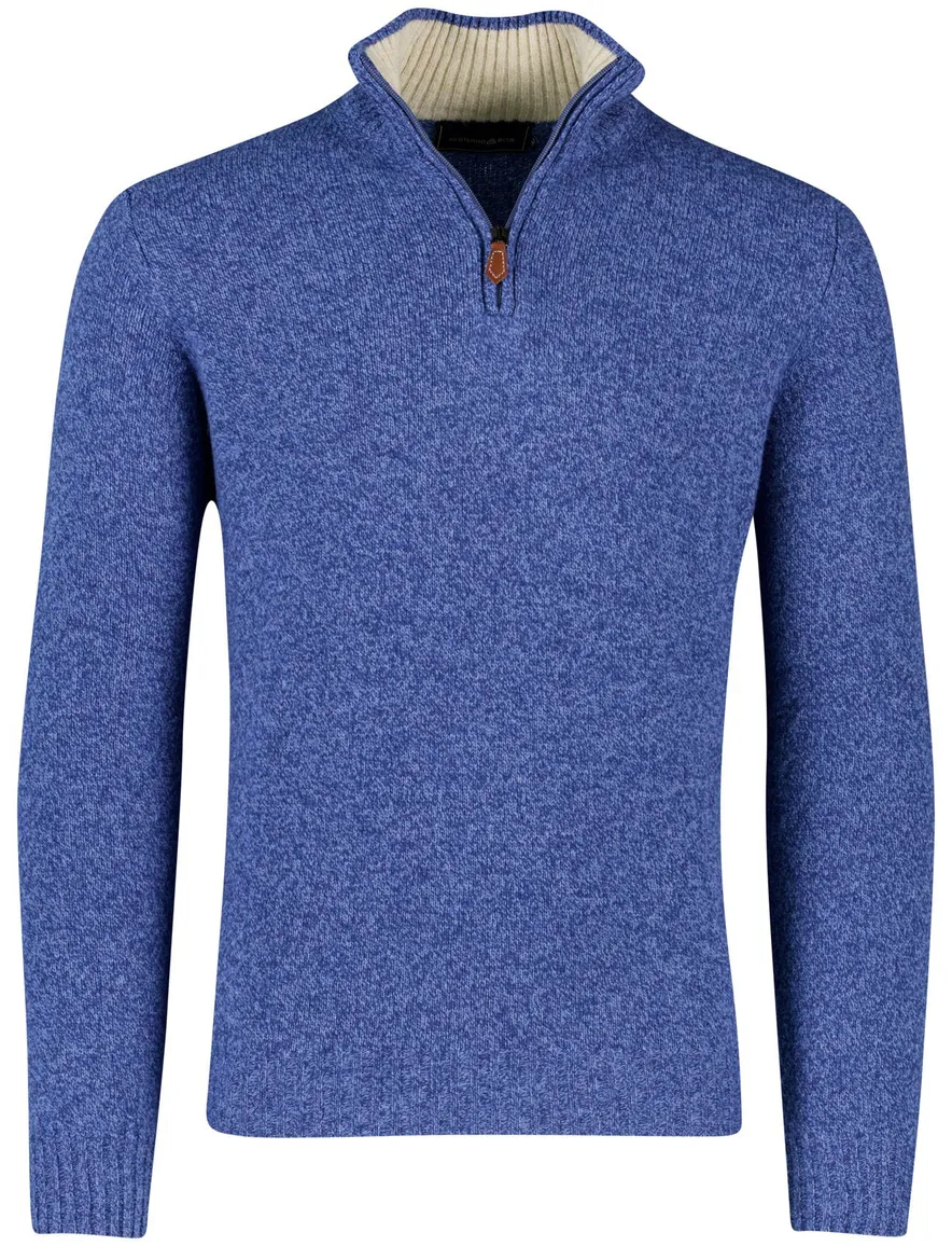Scotland Blue trui half zip gemeleerd blauw