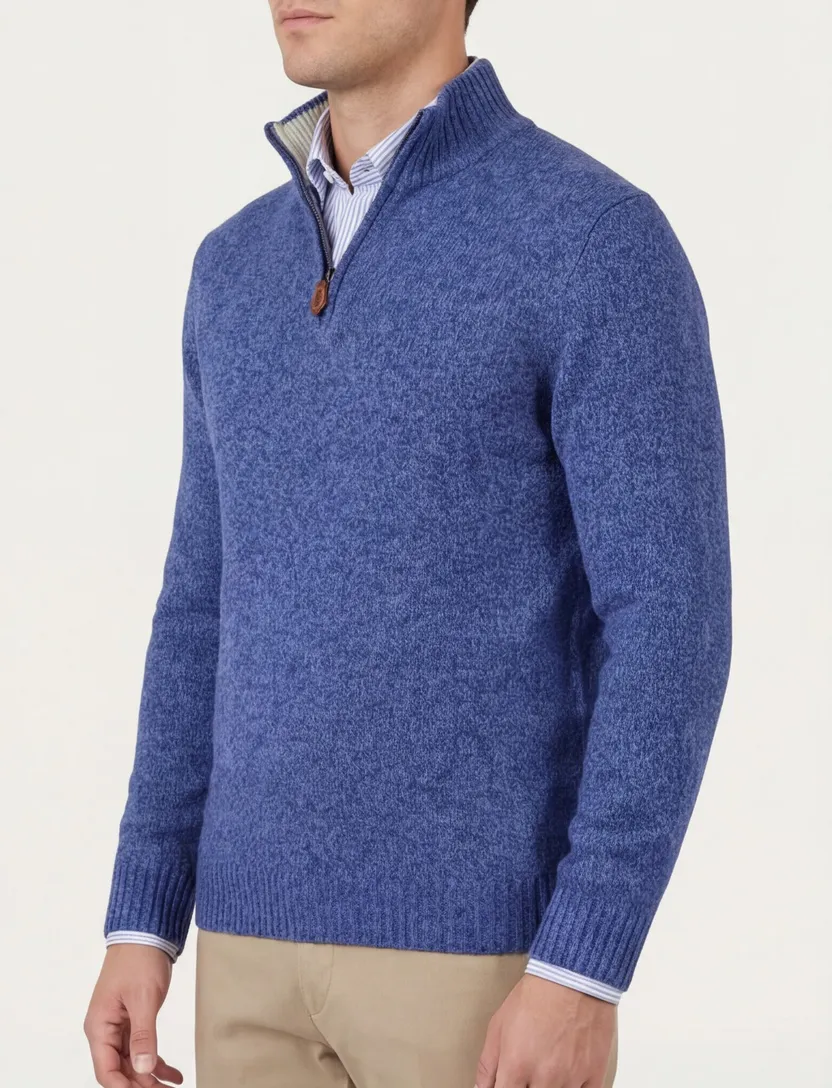 Scotland Blue trui effen halfzip blauw gemeleerd