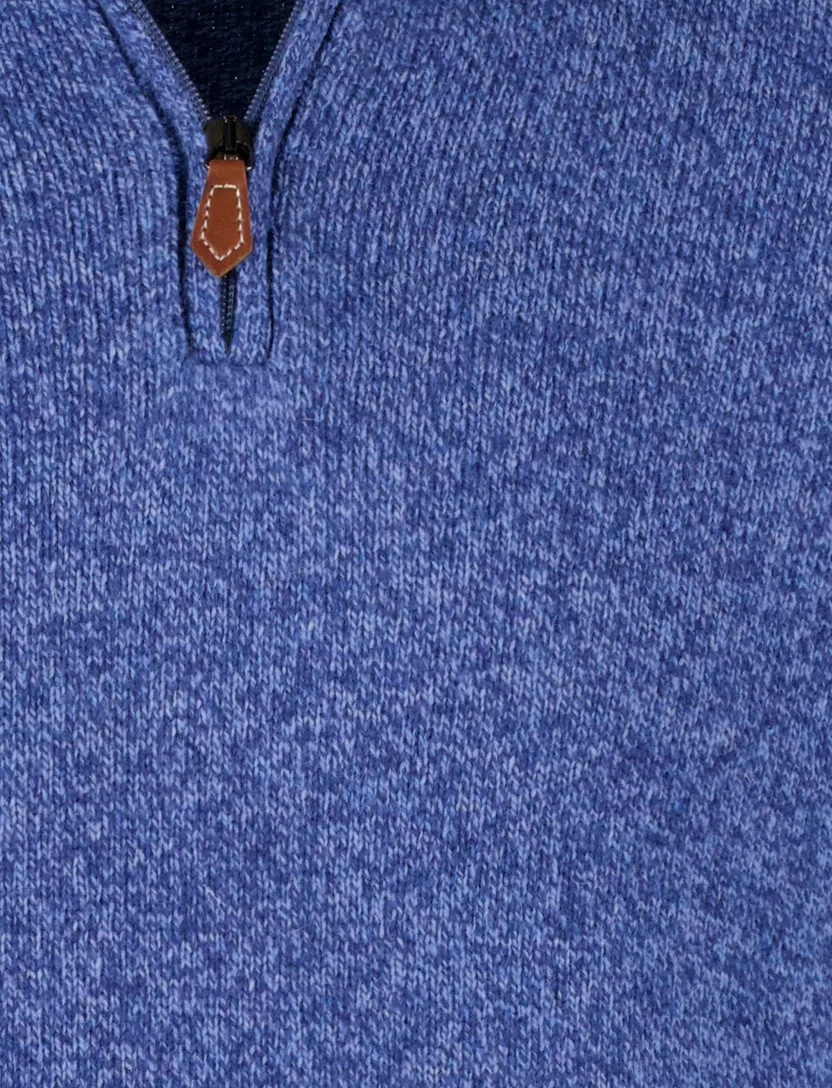 Scotland Blue trui effen halfzip blauw gemeleerd