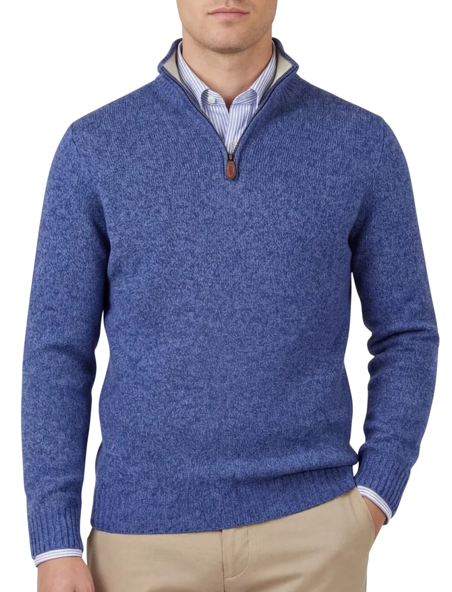 Scotland Blue trui half zip gemeleerd blauw