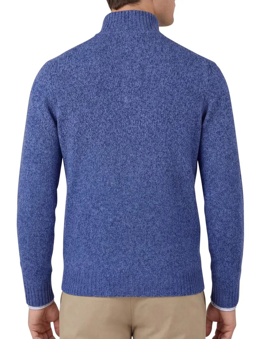 Scotland Blue trui effen halfzip blauw gemeleerd