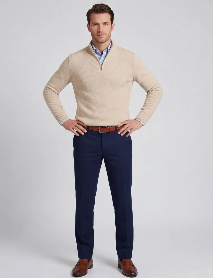 Scotland Blue pullover effen beige normale fit