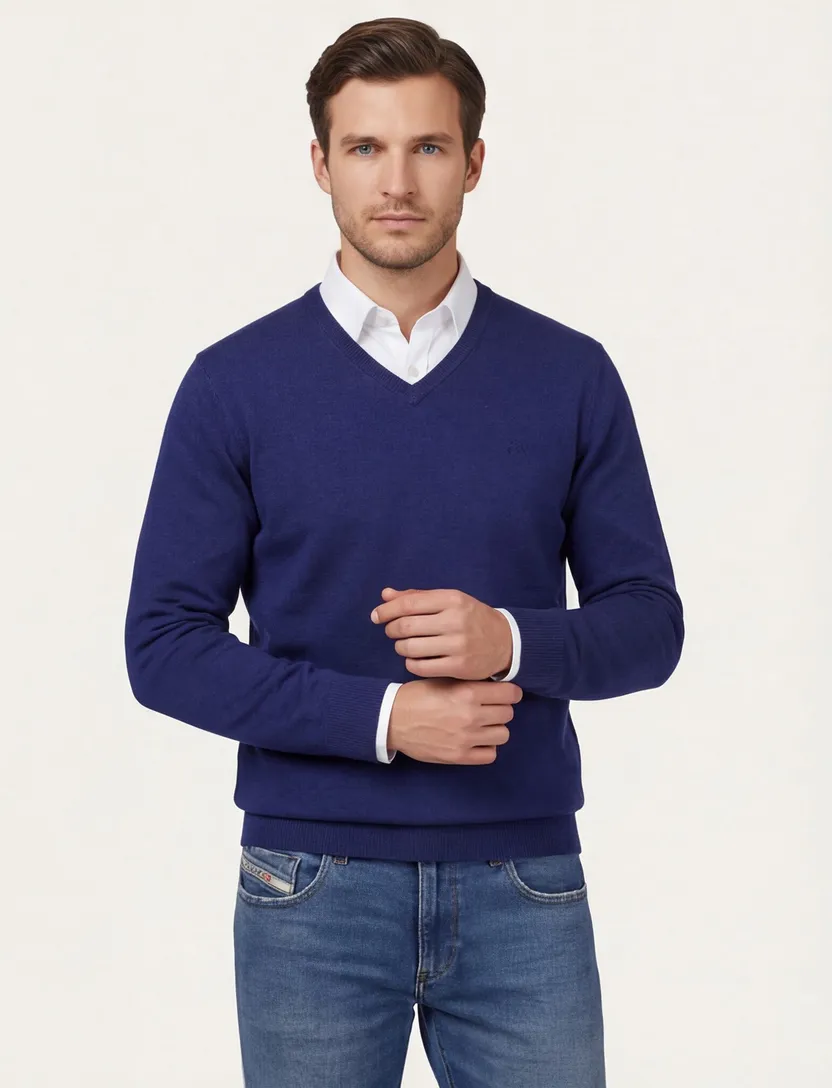 trui Scotland Blue donkerblauw katoen
