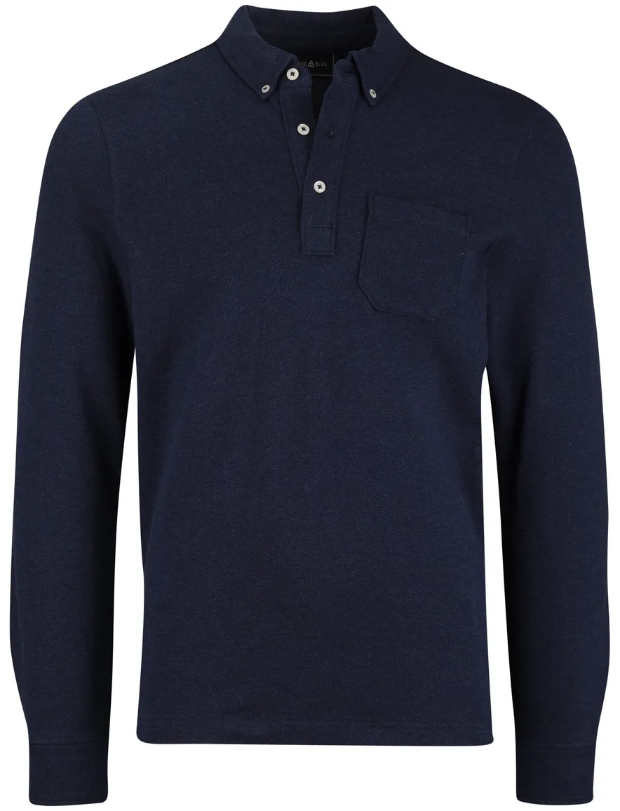 Scotland Blue Polo lange mouw donkerblauw borstzak