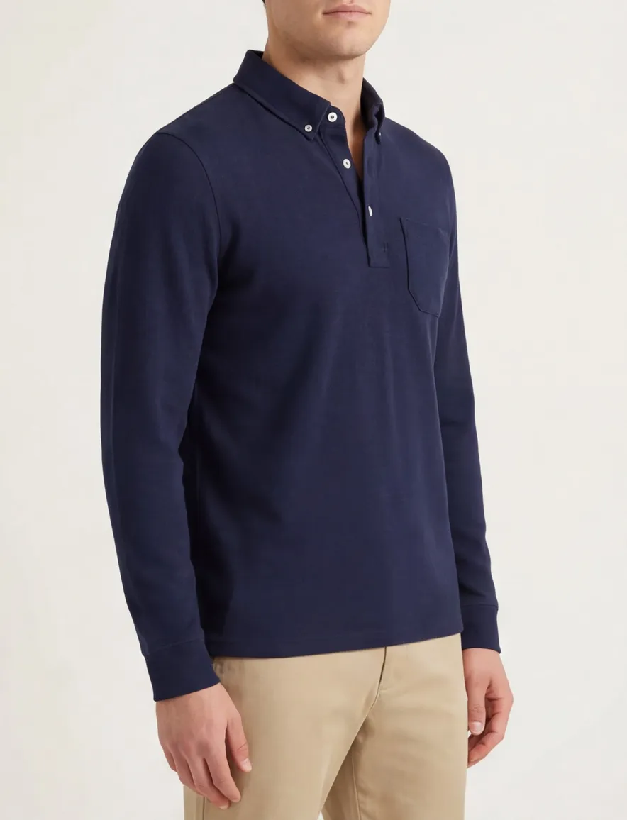Scotland Blue Polo lange mouw donkerblauw borstzak