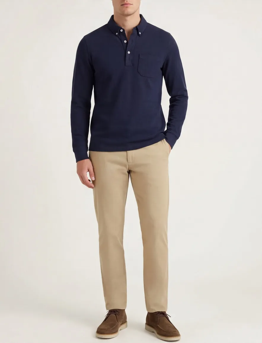 Scotland Blue Polo lange mouw donkerblauw borstzak