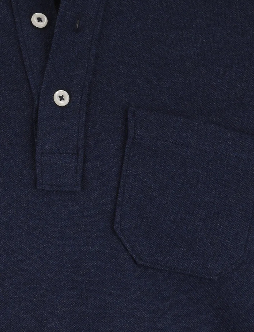 Scotland Blue Polo lange mouw donkerblauw borstzak