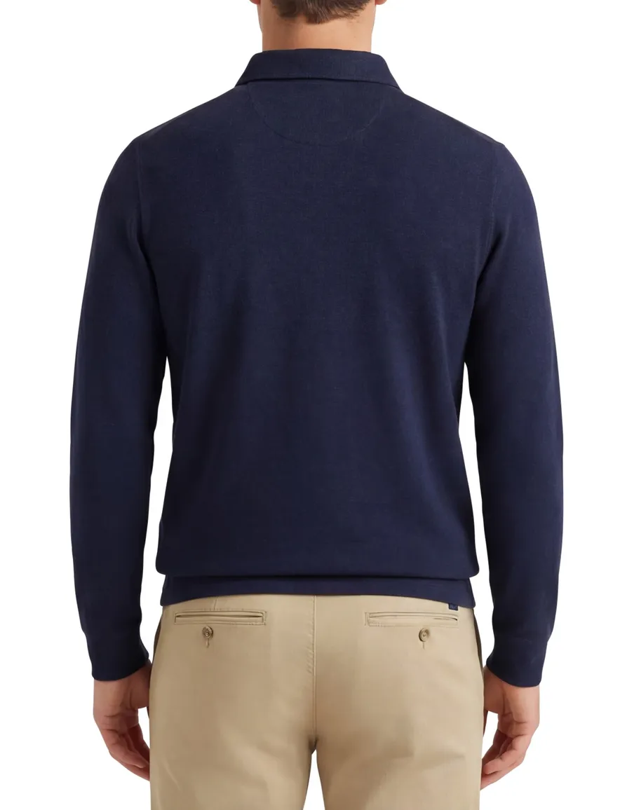Scotland Blue Polo lange mouw donkerblauw borstzak