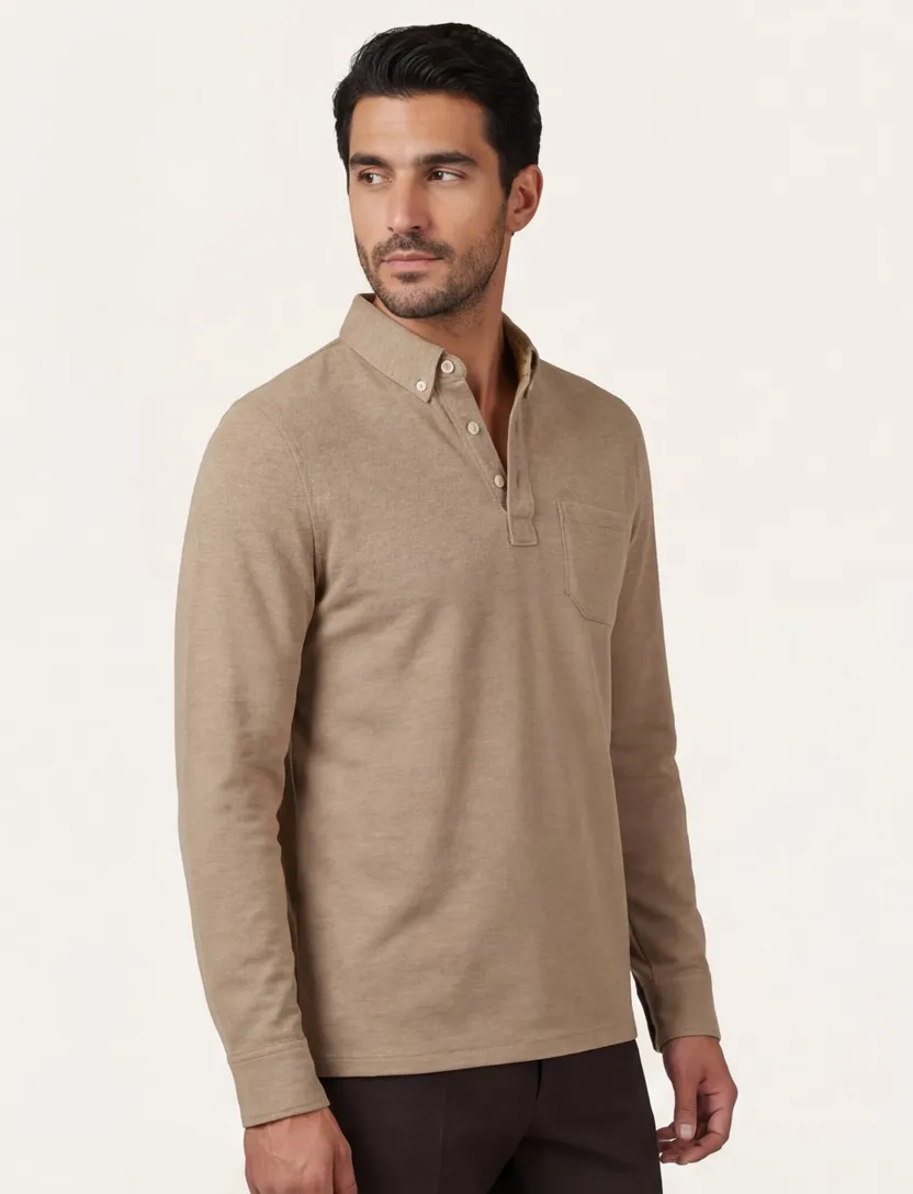 Scotland Blue normale fit poloshirt camel effen pique