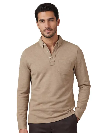 Scotland Blue Scotland Blue polo lange mouw pique camel