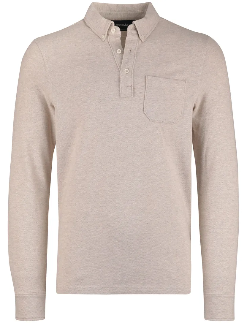 Scotland Blue Polo lange mouw beige borstzak katoen