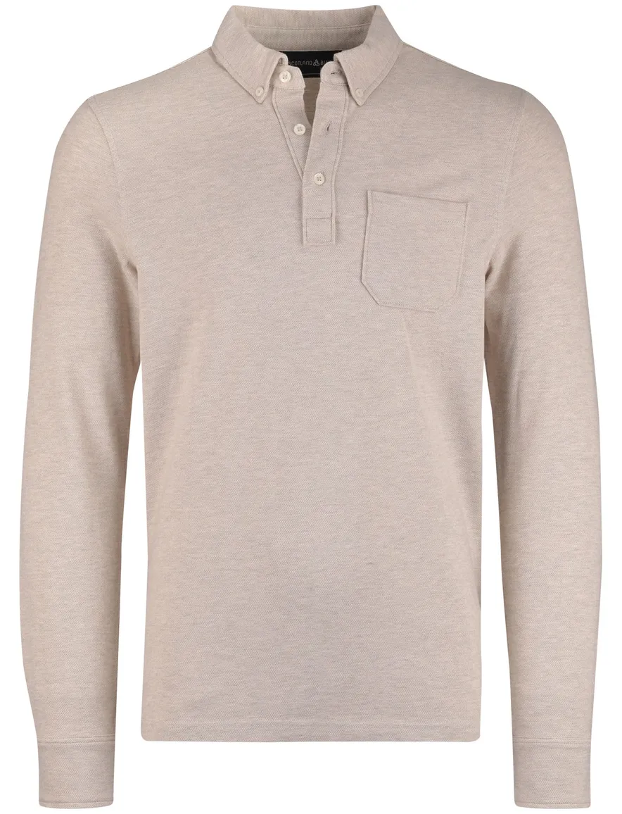 Scotland Blue Polo lange mouw beige borstzak