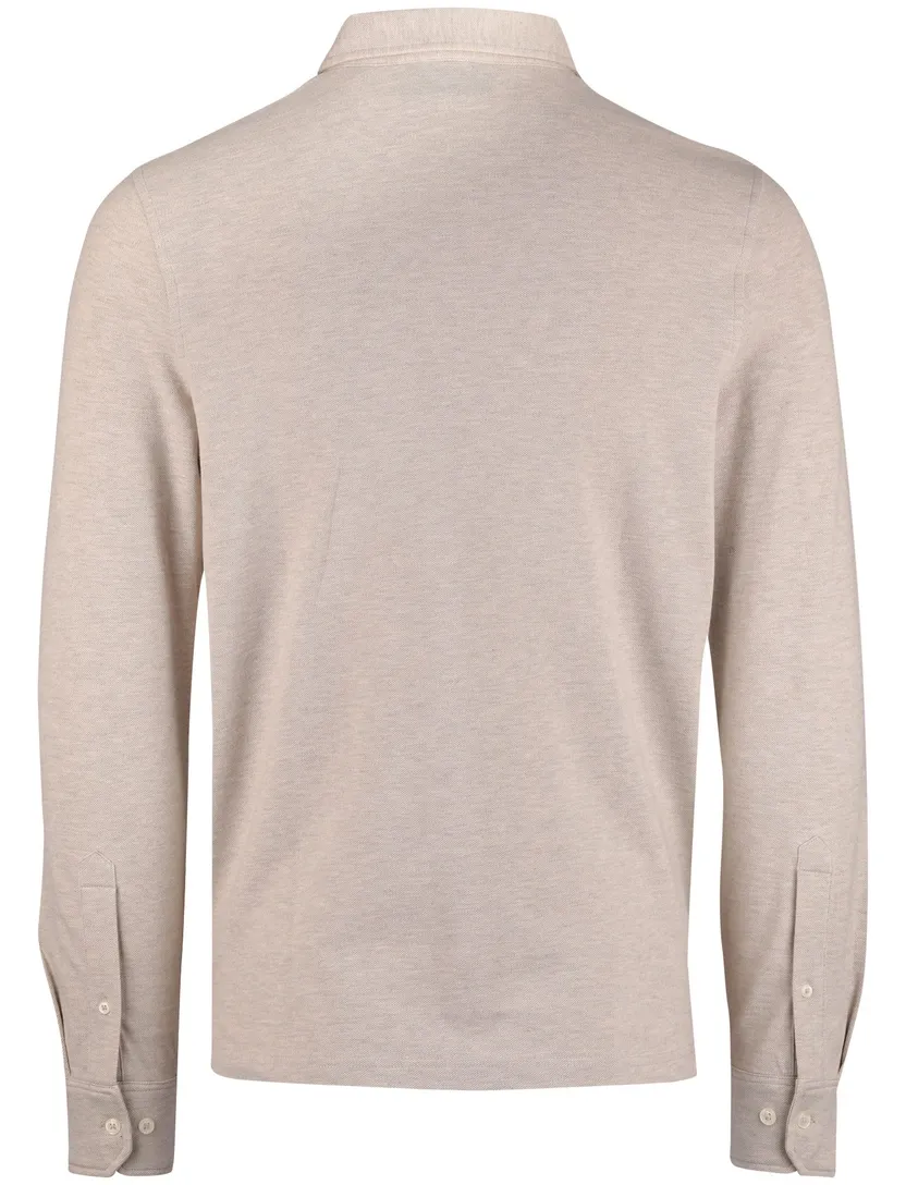 Scotland Blue Polo lange mouw beige borstzak katoen