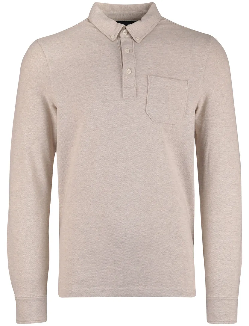 Scotland Blue Polo lange mouw beige borstzak katoen