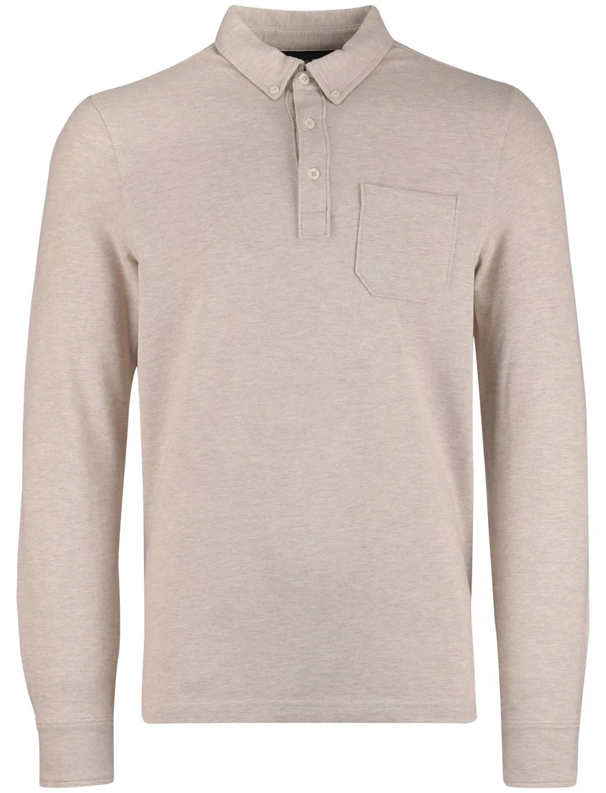 Scotland Blue Polo lange mouw beige borstzak