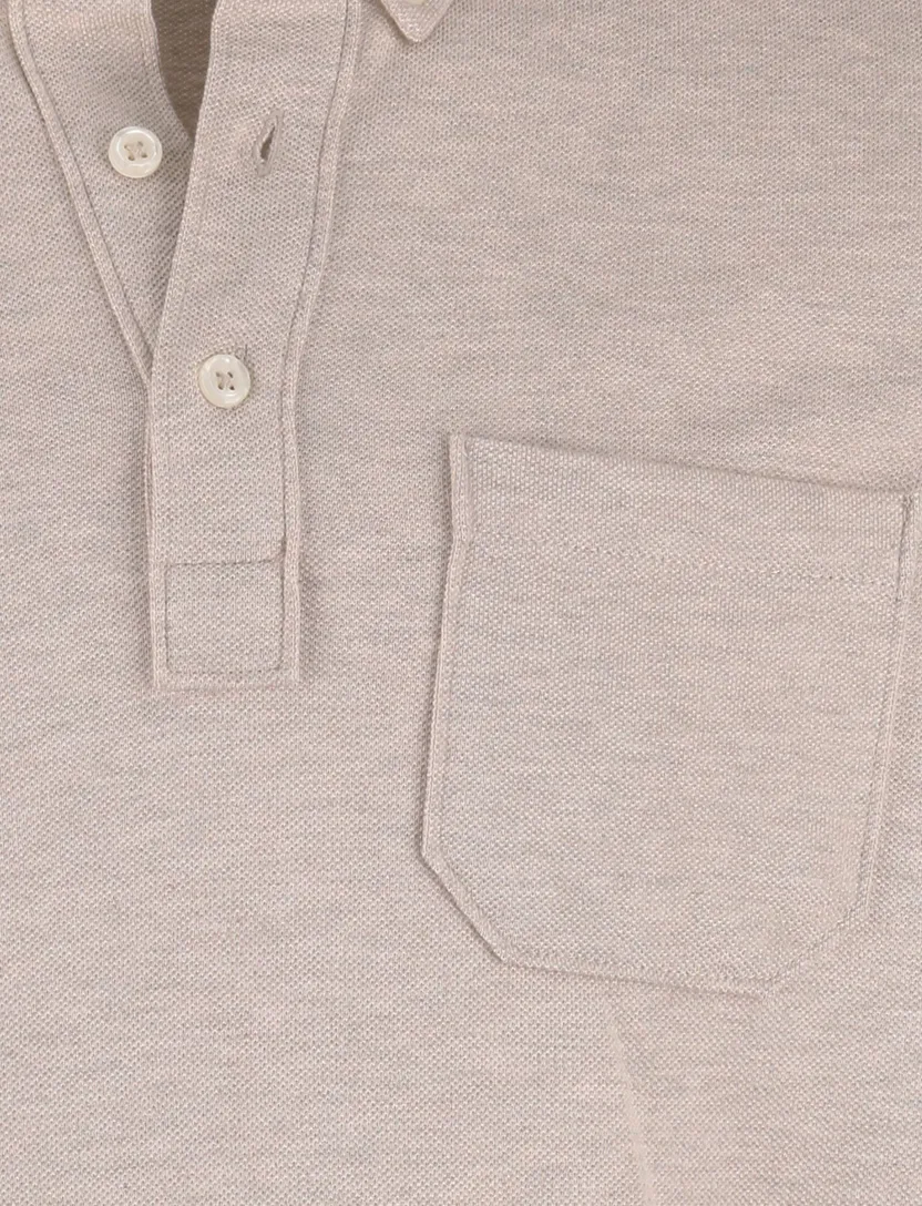 Scotland Blue Polo lange mouw beige borstzak katoen