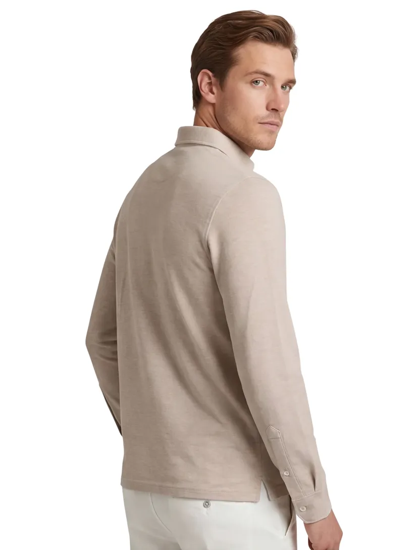 Scotland Blue Polo lange mouw beige borstzak katoen
