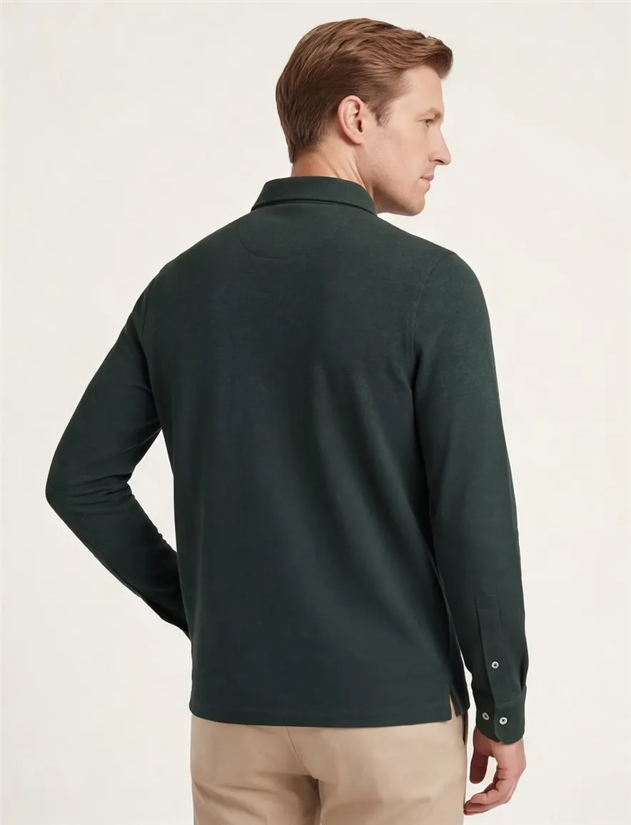 Scotland Blue Polo Langemouw groen borstzak