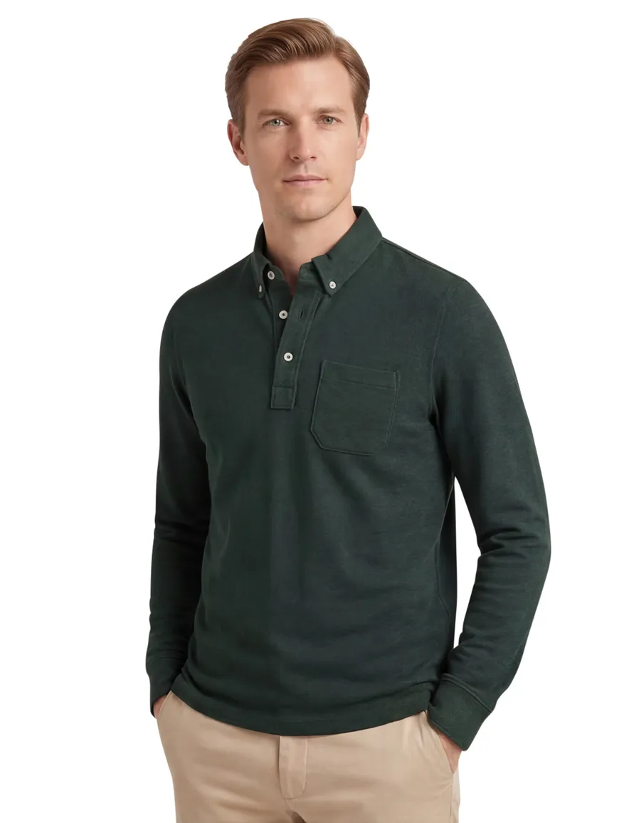 Scotland Blue Polo Langemouw groen borstzak