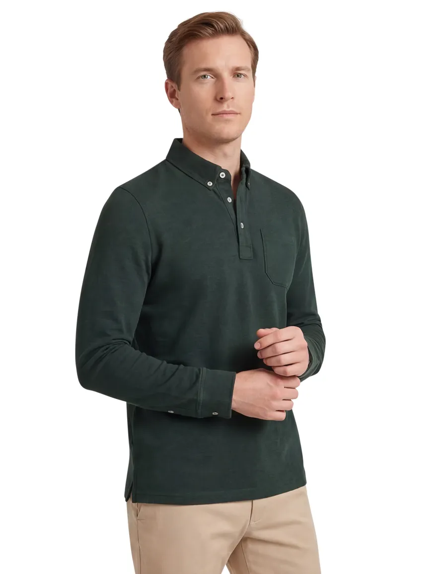 Scotland Blue Polo Langemouw groen borstzak