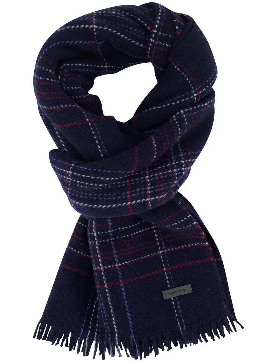 Pierre cardin sjaal donkerblauw geruit wol