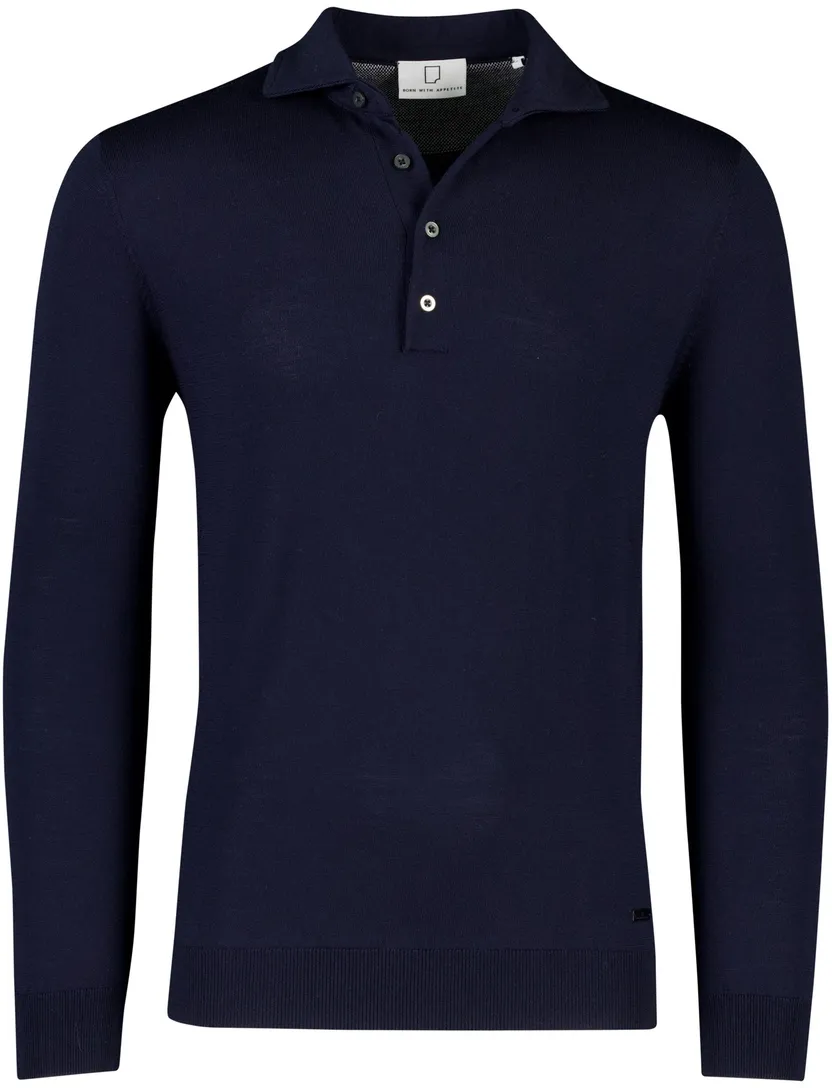 Merinowol lange mouw polo Born with Appetite Anton donkerblauw