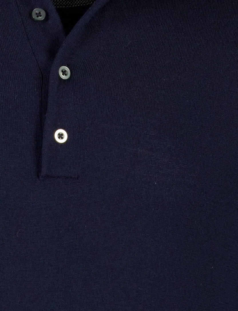 Merinowol lange mouw polo Born with Appetite Anton donkerblauw