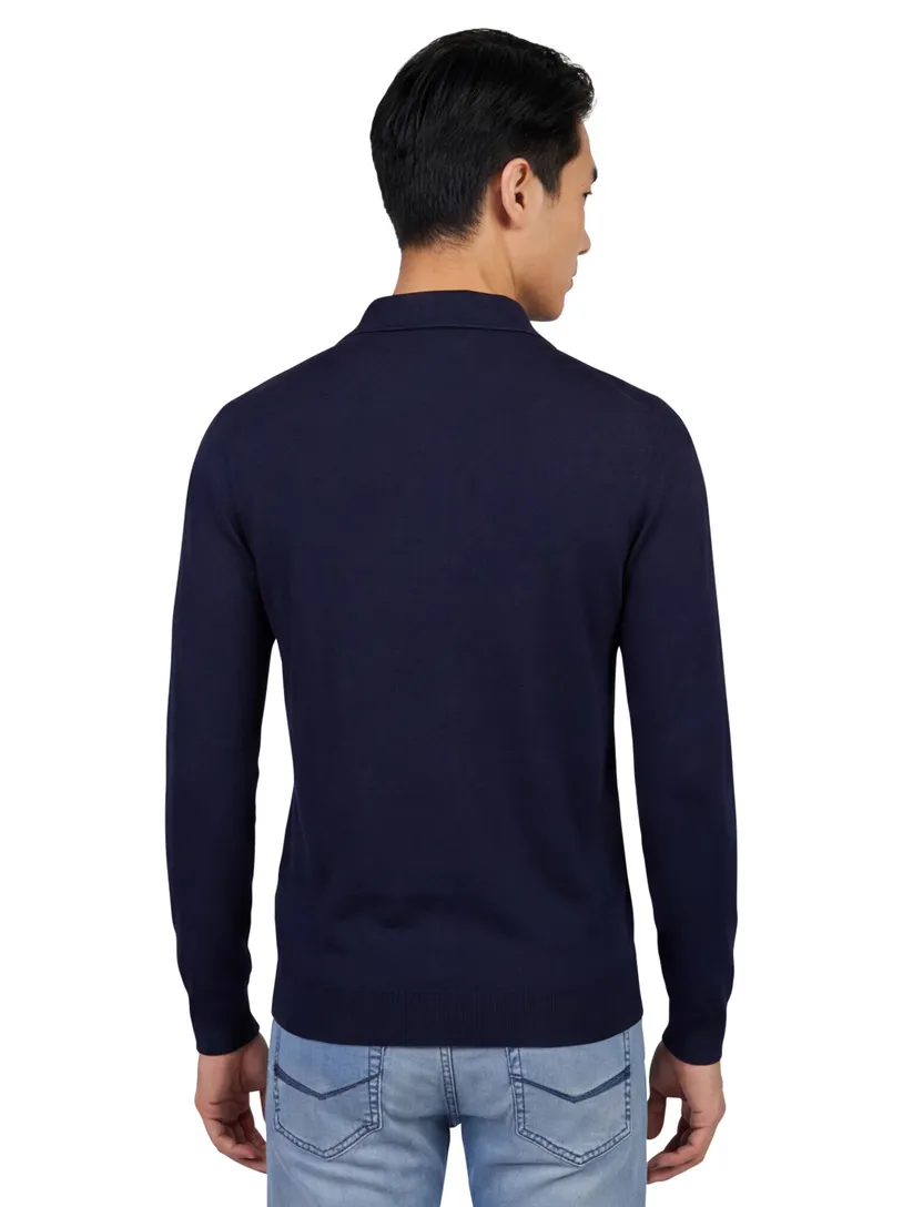 Merinowol lange mouw polo Born with Appetite Anton donkerblauw