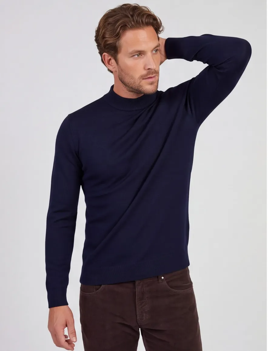 Born with appetite trui navy effen merinowol