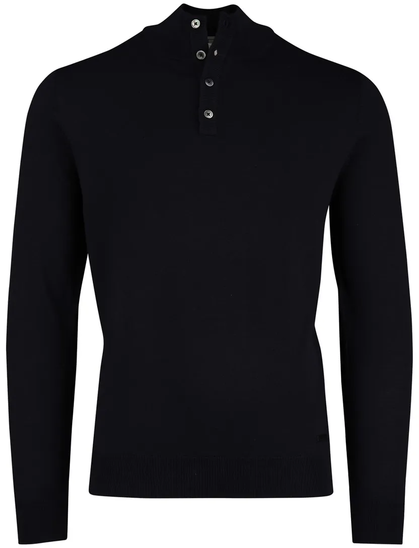 Born With Appetite Half Button navy merinwol effen