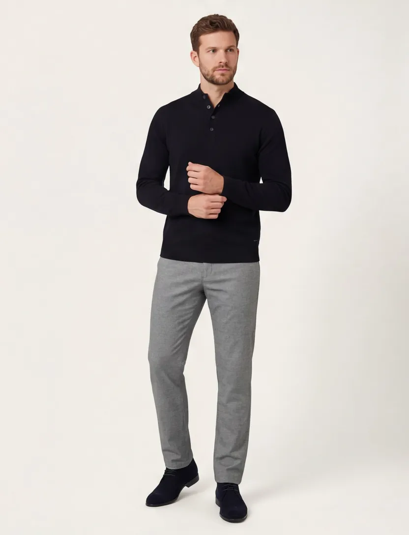 Born With Appetite Half Button navy merinwol effen
