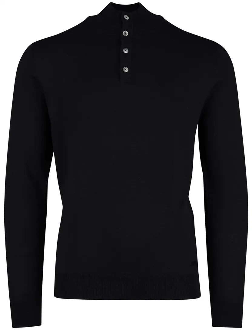 Born With Appetite Half Button navy merinwol effen