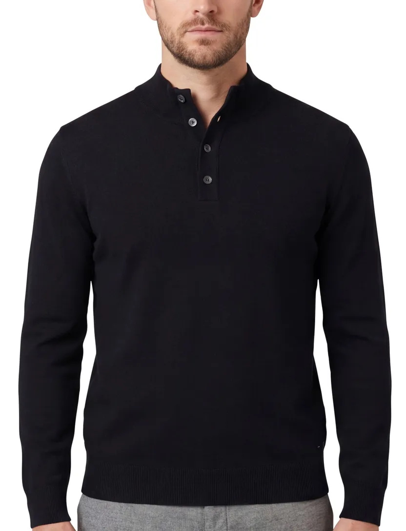 Born With Appetite Half Button navy merinwol effen