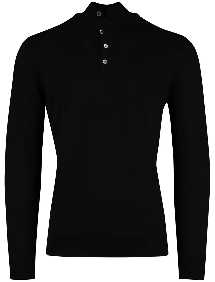 Born With Appetite Half Button Zwart merinowol effen