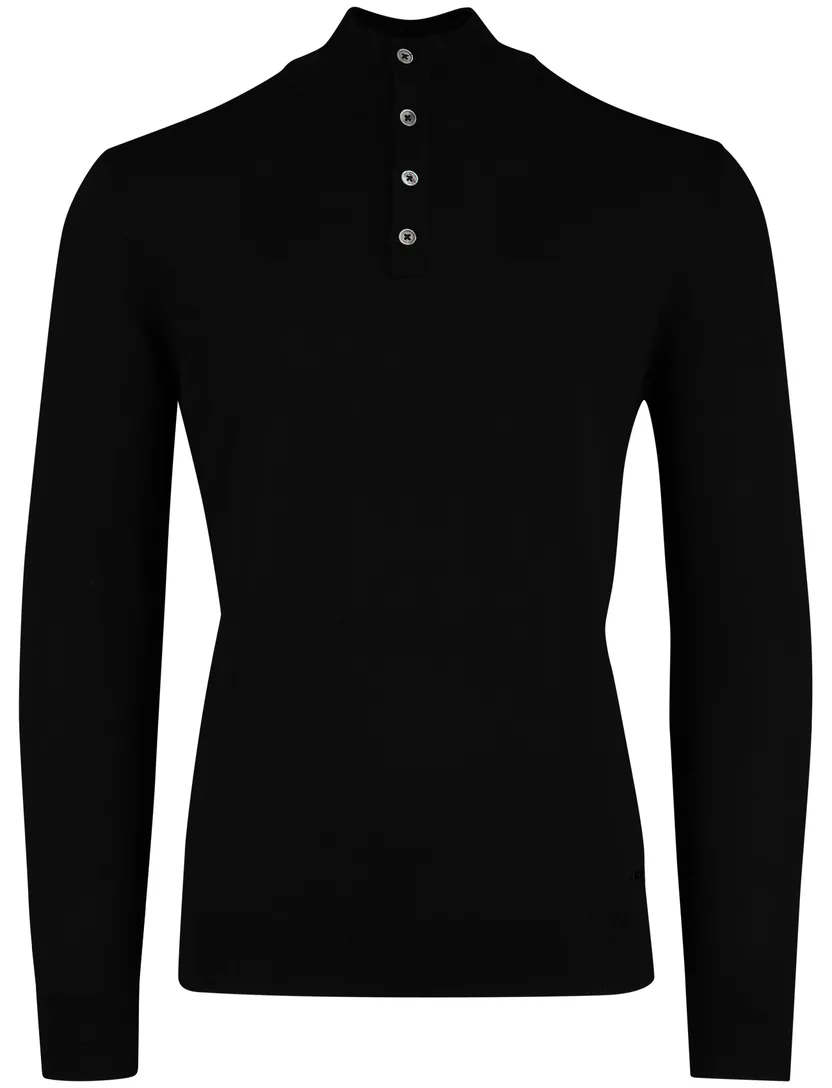 Born With Appetite Half Button Zwart merinowol effen
