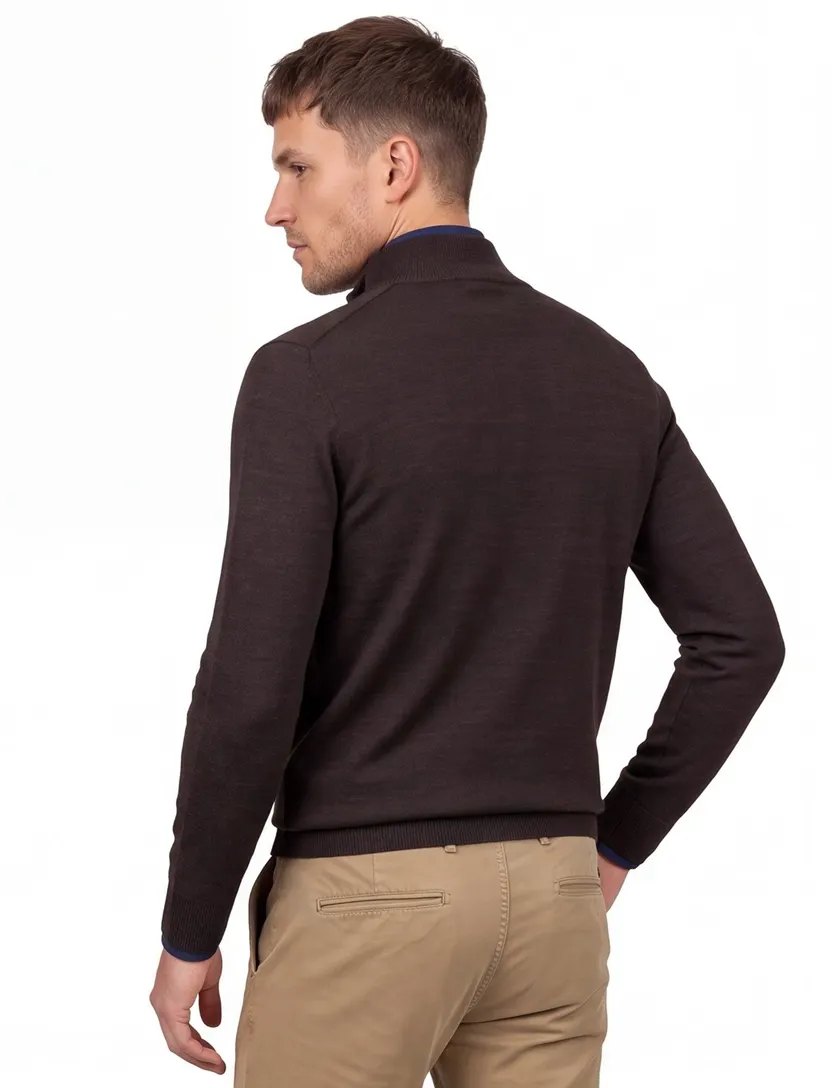 Trui Born With Appetite half zip donkerbruin merinowol