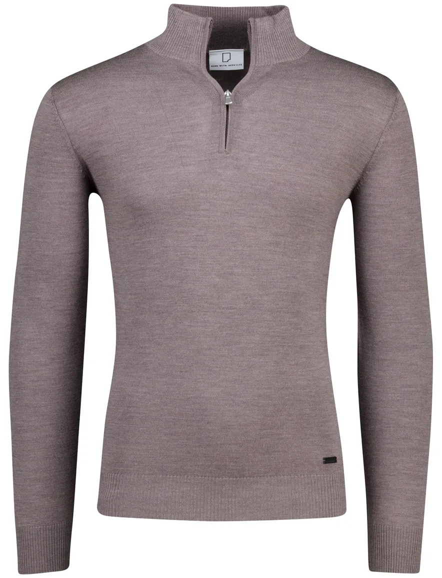 Lux pull Born with Appetite half zip bruin merinowol
