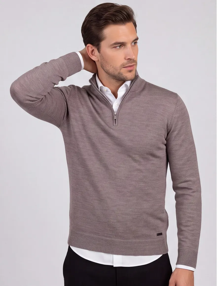 Lux pull Born with Appetite half zip grijs merinowol